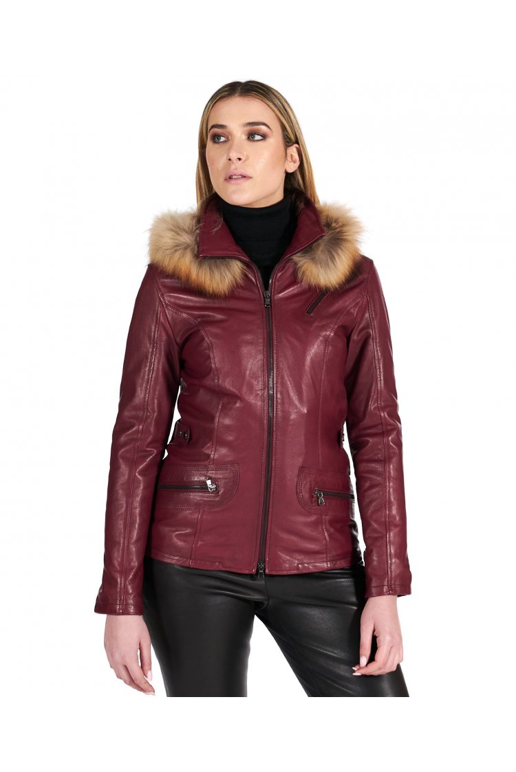 Parka in pelle bordeaux...