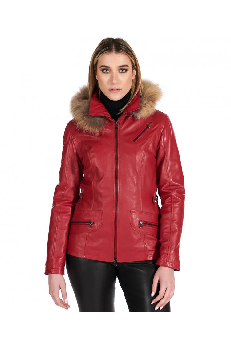 Parka in pelle rossa con...