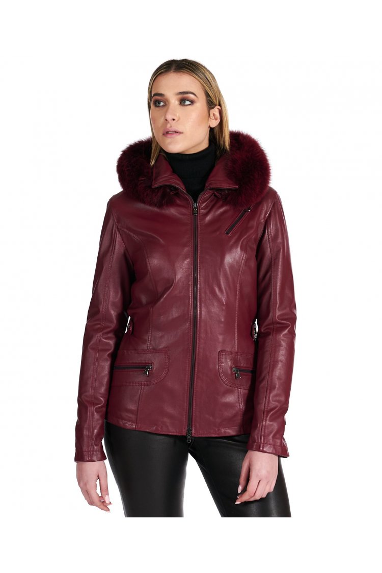 Parka in pelle vinaccia con...