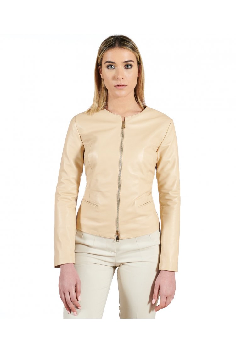 Giacca corta in pelle beige...