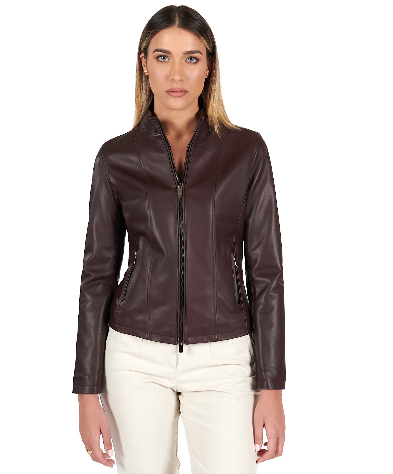 Giubbotto pelle bordeaux online donna