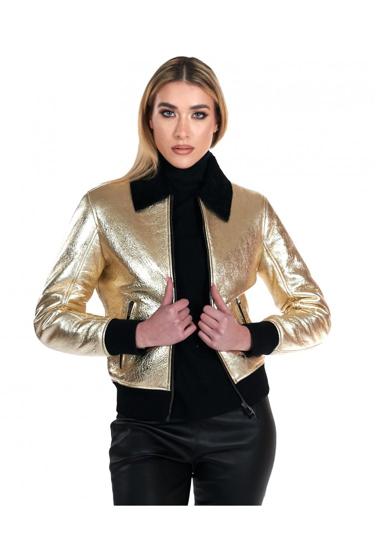 Bomber in montone color oro...