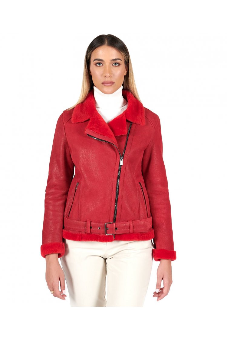 Montone shearling rosso con...