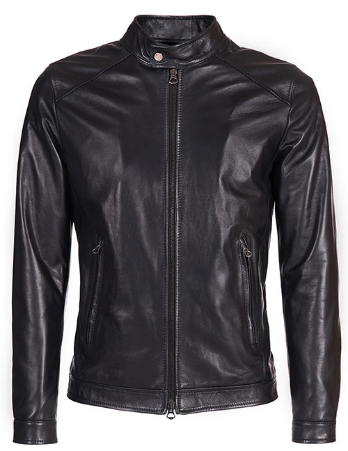 Giacca biker in pelle nera uomo