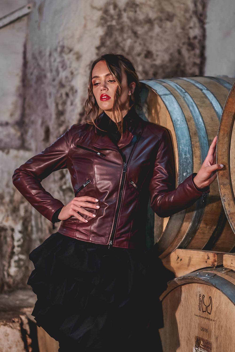 Giacca pelle donna bordeaux