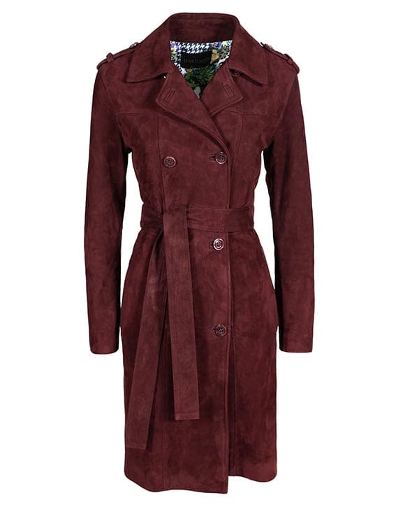 Cappotto pelle scamosciato donna bordeaux