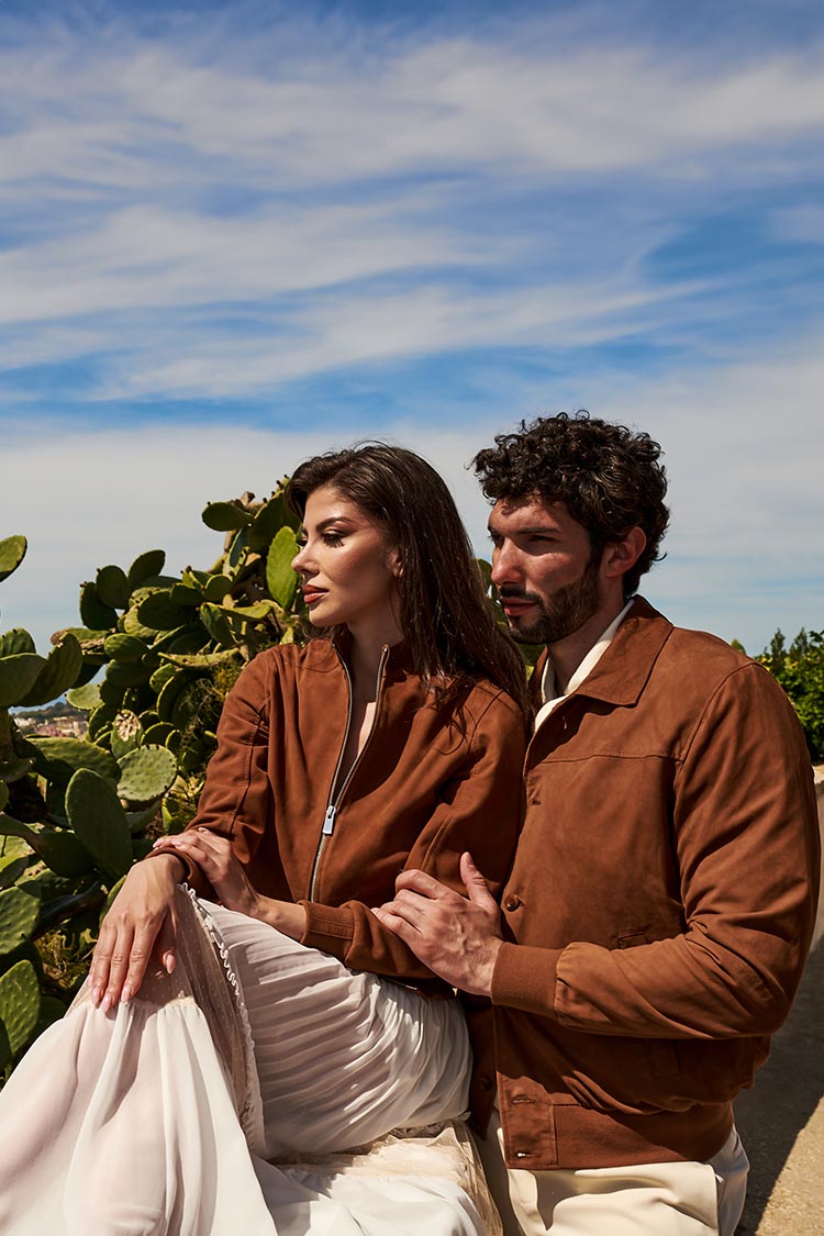 Giacca pelle cognac camoscio