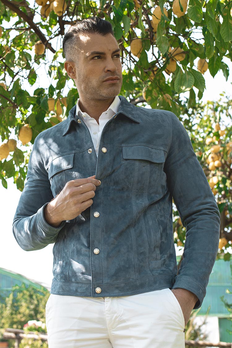 Giacca scamosciata Uomo denim